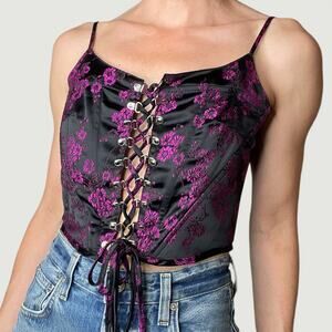Dolls Kill Poster Girl undercover influencer floral corset crop top lace-up M
